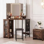 Acekool Coiffeuse d'angle avec tabouret, station de charge et miroir lumineux