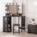 Acekool Coiffeuse d'angle avec tabouret, station de charge et miroir lumineux