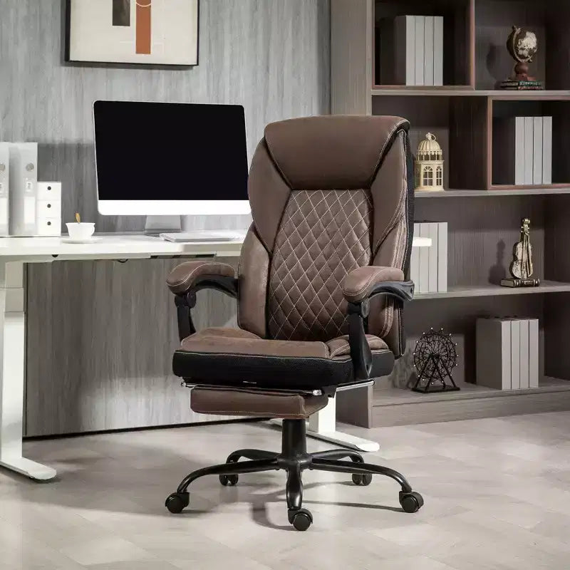 Okak Executive Office Chair with 140 Reclining Back, Ergonomic Chair with Foldable Footrest, Desk Chair for Office, Study, Brown