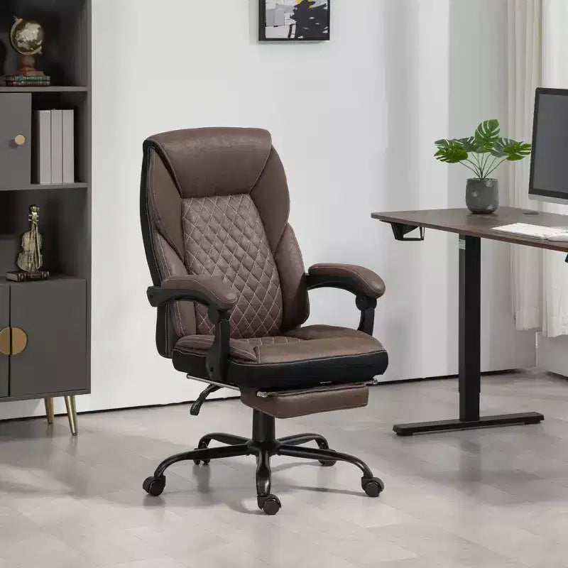 Okak Executive Office Chair with 140 Reclining Back, Ergonomic Chair with Foldable Footrest, Desk Chair for Office, Study, Brown