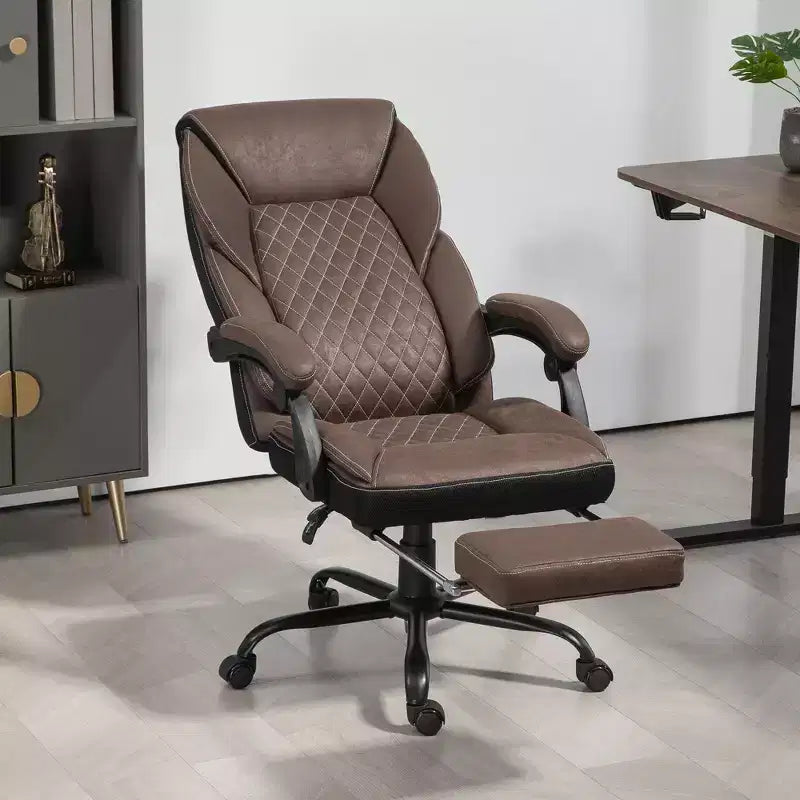 Okak Executive Office Chair with 140 Reclining Back, Ergonomic Chair with Foldable Footrest, Desk Chair for Office, Study, Brown