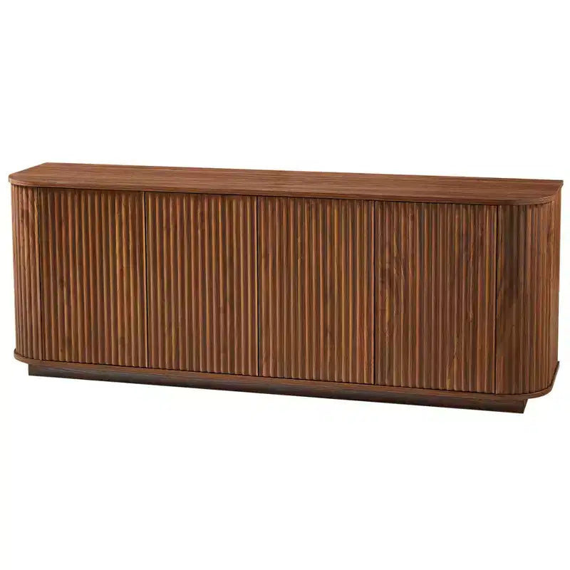 Homy Casa Buffet de Rangement Moderne Cannelé à 4 Portes avec Étagères Réglables, Noyer