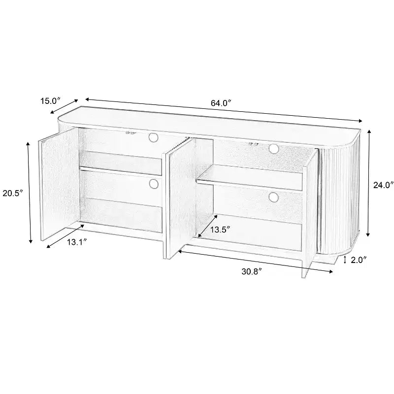 Homy Casa Buffet de Rangement Moderne Cannelé à 4 Portes avec Étagères Réglables, Noyer