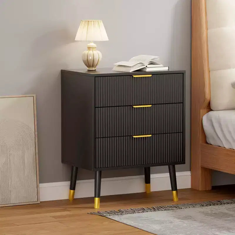 Commode à 3 tiroirs cannelés COZONY, commode de rangement moderne pour chambre à coucher avec cadre en bois, table de chevet compacte pour chambre à coucher et salon