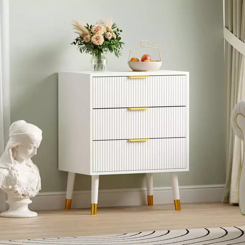 Commode à 3 tiroirs cannelés COZONY, commode de rangement moderne pour chambre à coucher avec cadre en bois, table de chevet compacte pour chambre à coucher et salon