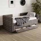 GDFStudio Alston Lit de repos double capitonné avec lit gigogne et tiroirs de rangement
