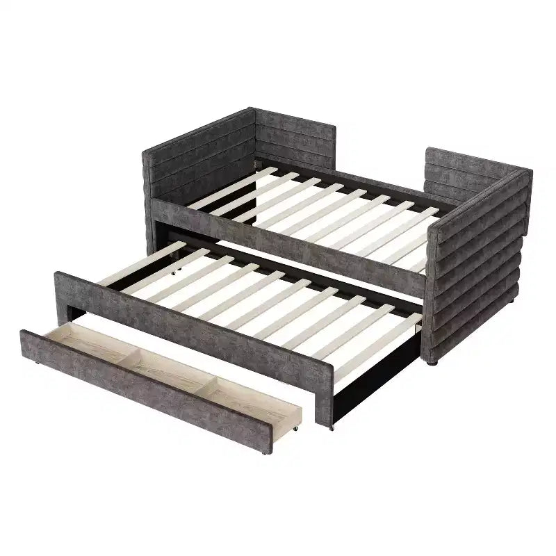 GDFStudio Alston Lit de repos double capitonné avec lit gigogne et tiroirs de rangement
