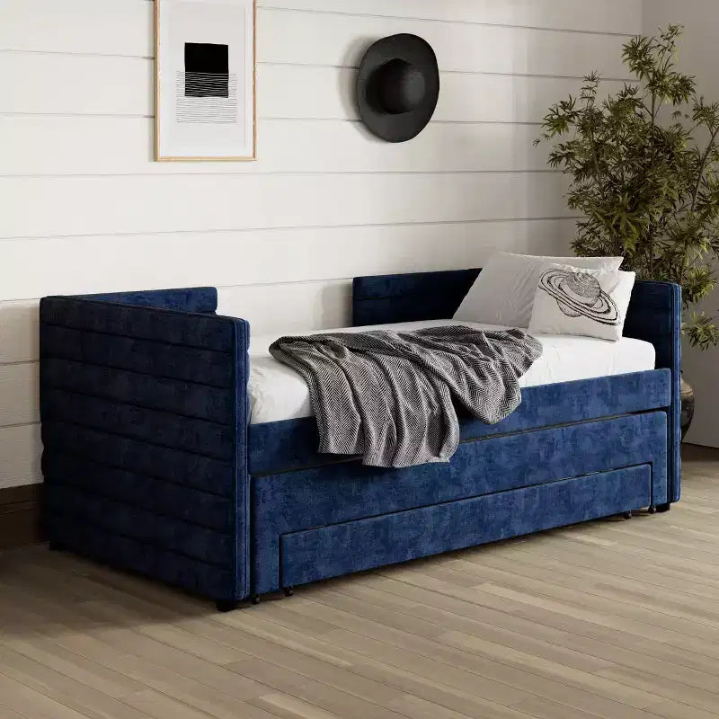 GDFStudio Alston Lit de repos double capitonné avec lit gigogne et tiroirs de rangement