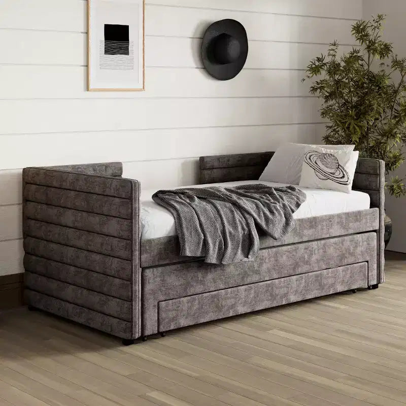 GDFStudio Alston Lit de repos double capitonné avec lit gigogne et tiroirs de rangement