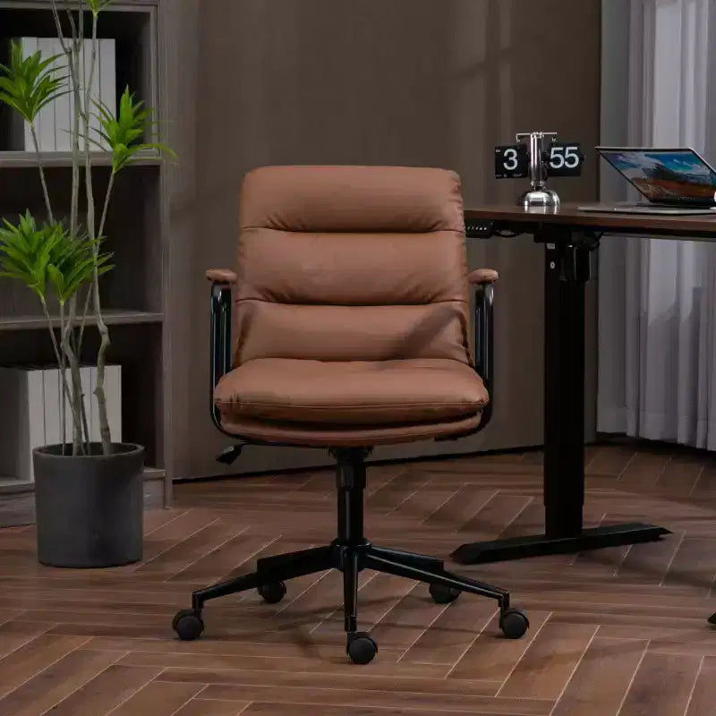Okak Mid Back Desk Chair, Office Chair with Padded Armrest and Wheels, Computer Chair for Office, Gaming Room, Study