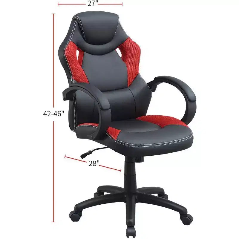 Okak Height-Adjustable Office Chair, Upholstered Desk Chair with Wheels, Comfy Gaming Chair for Office, Study, Play Room
