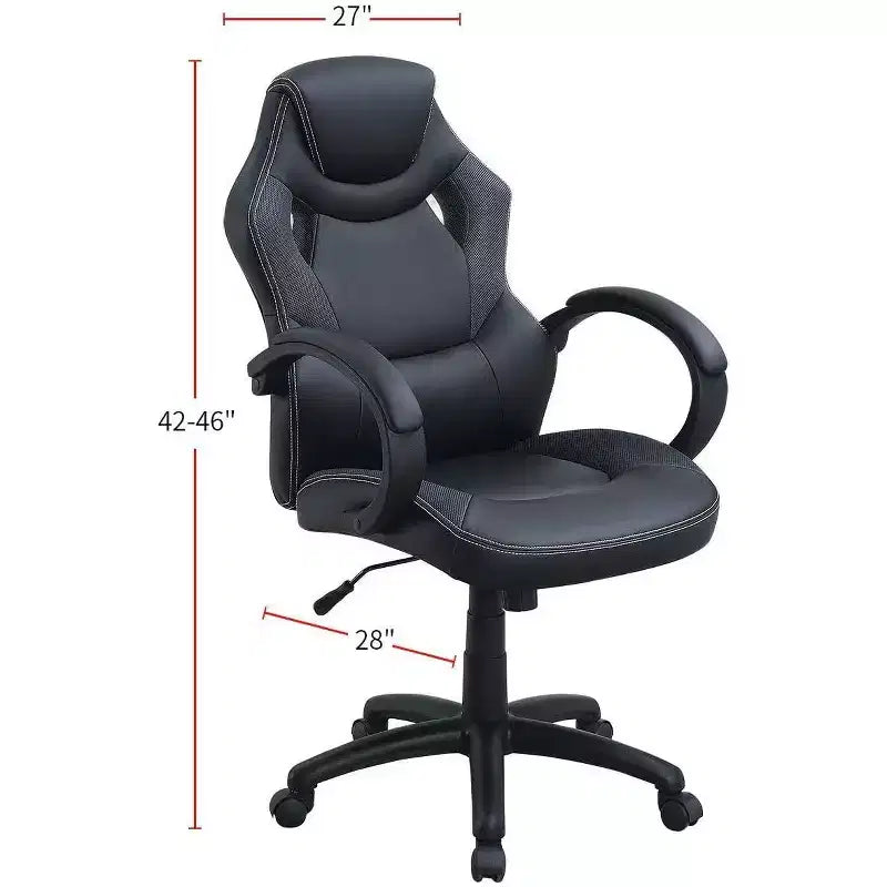 Okak Height-Adjustable Office Chair, Upholstered Desk Chair with Wheels, Comfy Gaming Chair for Office, Study, Play Room