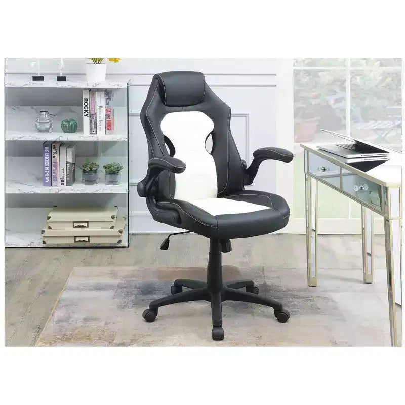 Okak Height-Adjustable Office Chair, Upholstered Desk Chair with Wheels, Comfy Gaming Chair for Office, Study, Play Room