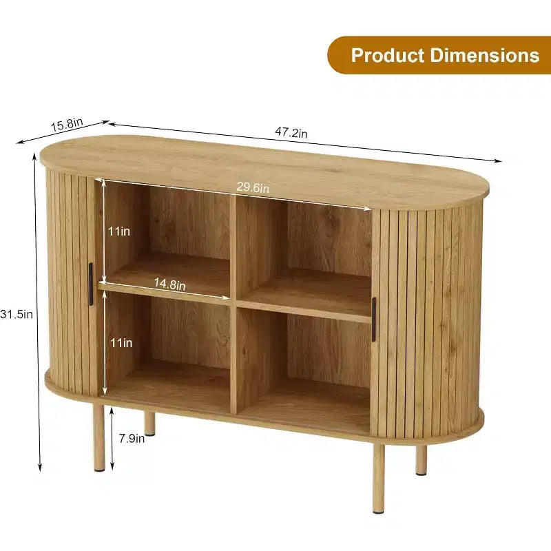 COZONY Fluted Sideboard Cabinet with Sliding Doors, Modern Storage Console with Adjustable Shelves for Living Room Kitchen Dining Entryway