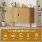 COZONY Fluted Sideboard Cabinet with Sliding Doors, Modern Storage Console with Adjustable Shelves for Living Room Kitchen Dining Entryway