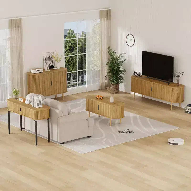 COZONY Fluted Sideboard Cabinet with Sliding Doors, Modern Storage Console with Adjustable Shelves for Living Room Kitchen Dining Entryway