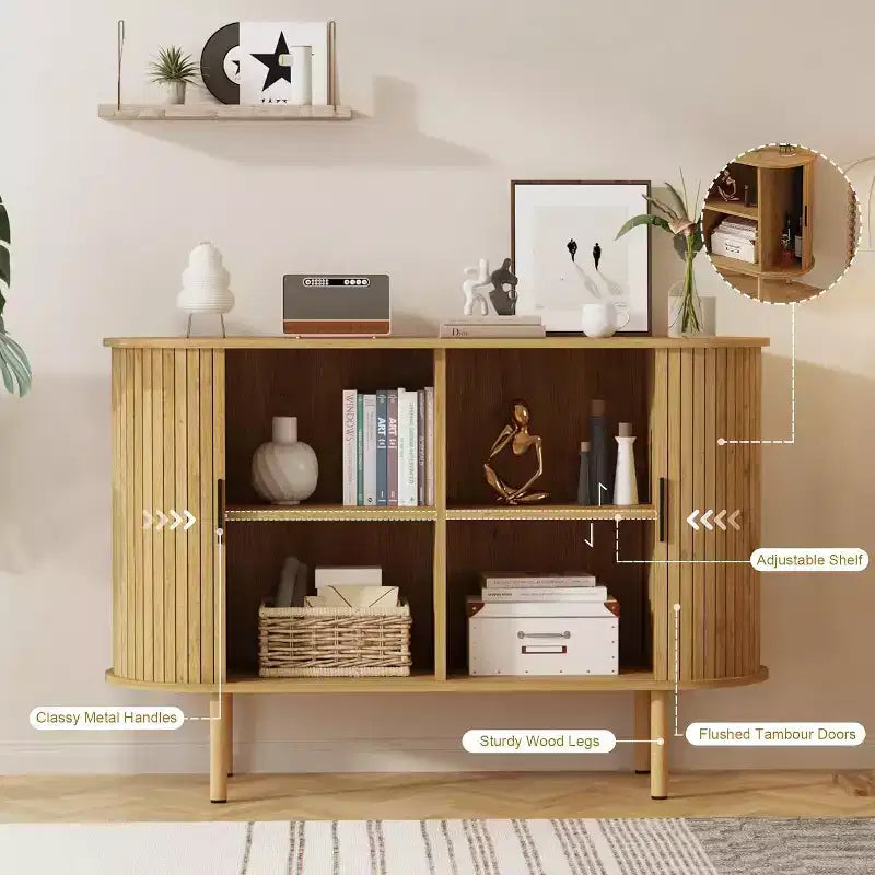 COZONY Fluted Sideboard Cabinet with Sliding Doors, Modern Storage Console with Adjustable Shelves for Living Room Kitchen Dining Entryway