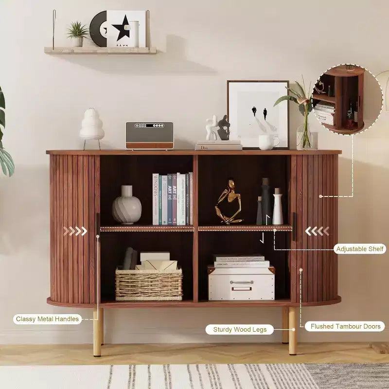 COZONY Fluted Sideboard Cabinet with Sliding Doors, Modern Storage Console with Adjustable Shelves for Living Room Kitchen Dining Entryway
