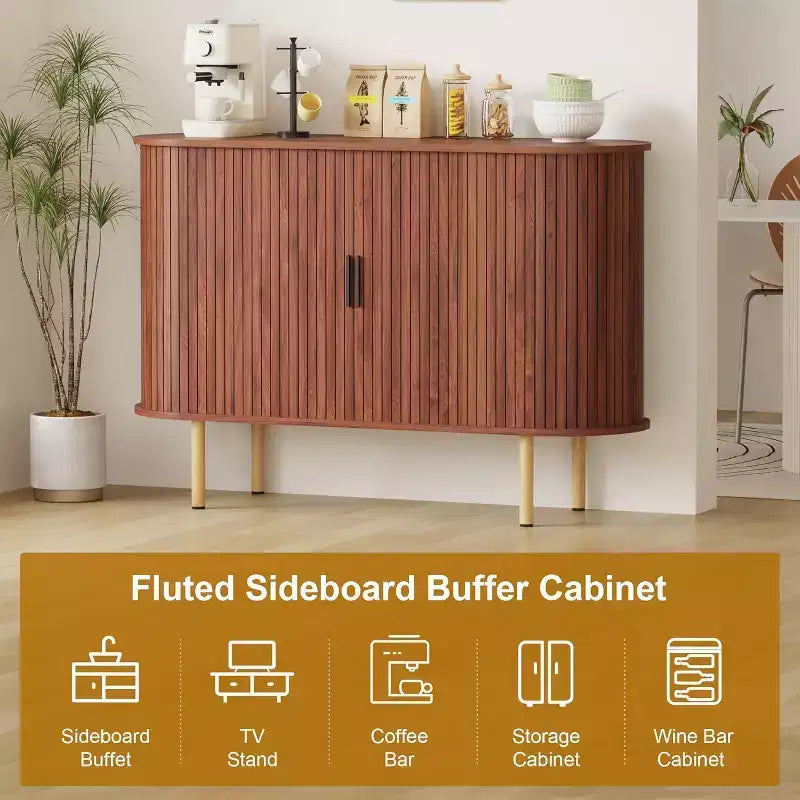 COZONY Fluted Sideboard Cabinet with Sliding Doors, Modern Storage Console with Adjustable Shelves for Living Room Kitchen Dining Entryway