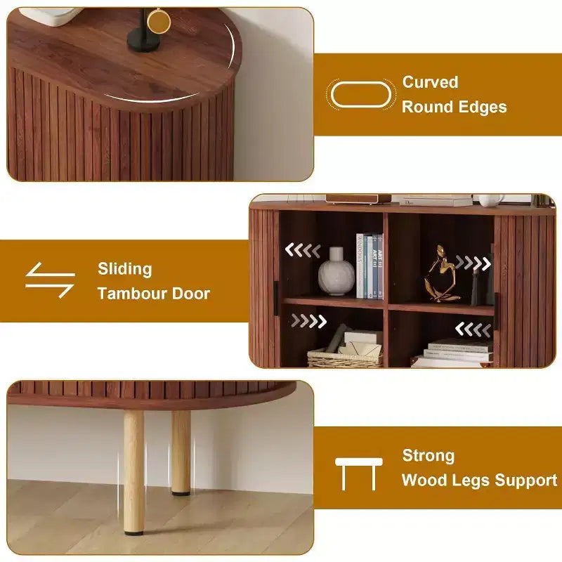 COZONY Fluted Sideboard Cabinet with Sliding Doors, Modern Storage Console with Adjustable Shelves for Living Room Kitchen Dining Entryway