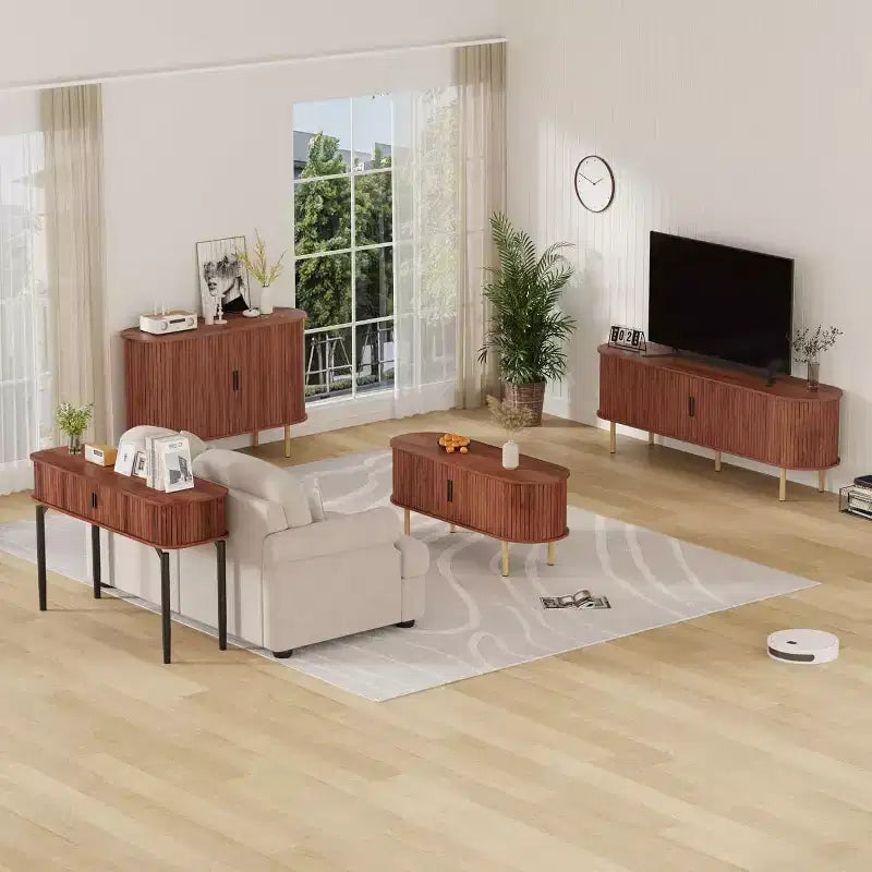 COZONY Fluted Sideboard Cabinet with Sliding Doors, Modern Storage Console with Adjustable Shelves for Living Room Kitchen Dining Entryway