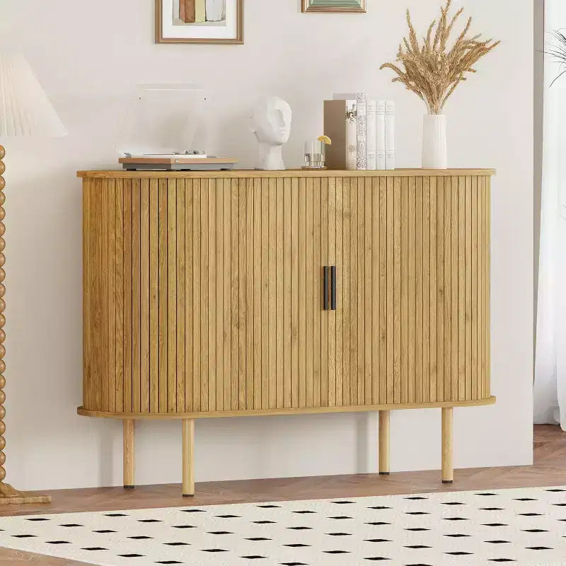 COZONY Fluted Sideboard Cabinet with Sliding Doors, Modern Storage Console with Adjustable Shelves for Living Room Kitchen Dining Entryway