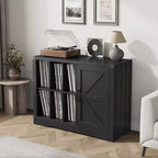 Meuble pour tourne-disque avec rangement pour vinyles, Meuble de platine de style ferme avec porte, Étagères de rangement pour vinyles, Meuble de rangement en bois pour salon, Noir