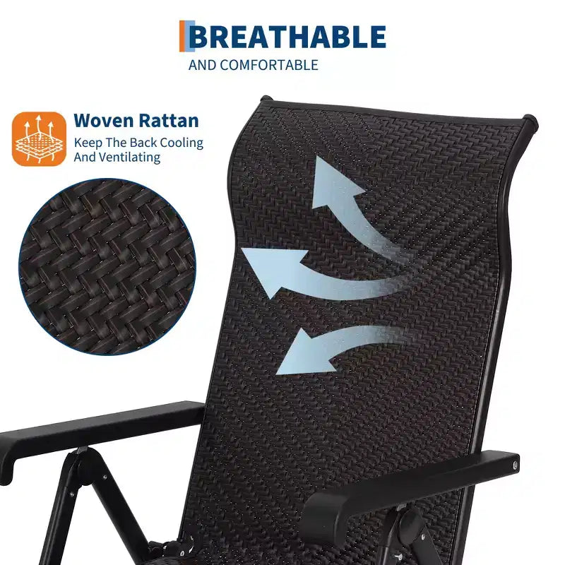 Outdoor folding rattan lounge chair, portable outdoor lounge chair, reversible outdoor footstool, PE rattan, 330 pounds, suitable for garden, balcony