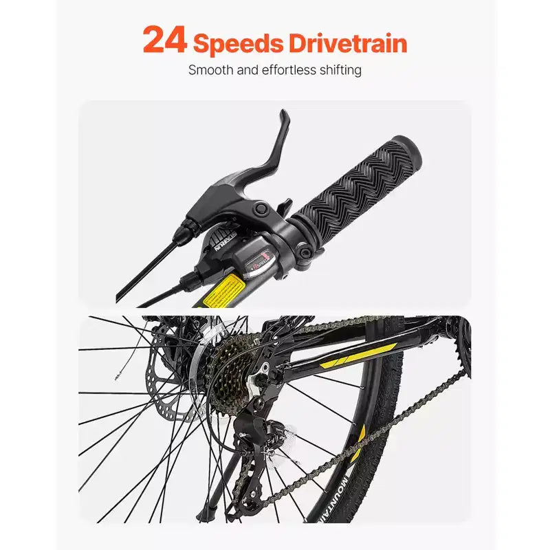 VEVOR Mountain Bike, 29 inch MTB Bicycle with Full Dual Suspension, 24 Speeds Twist Shifting, Dual Disc Brakes, Aluminum Alloy Frame,Black&Yellow