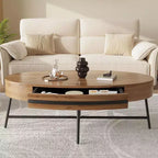 Table basse ovale avec tiroir, table basse en bois de style moderne du milieu du siècle avec rangement de 120 cm