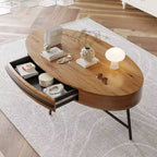 Table basse ovale avec tiroir, table basse en bois de style moderne du milieu du siècle avec rangement de 120 cm