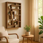Modern Geometric Wall Shelf - Multi-Tier Decorative Wood Storage Rack - Casual Home Style for Living Room, Bedroom, Office