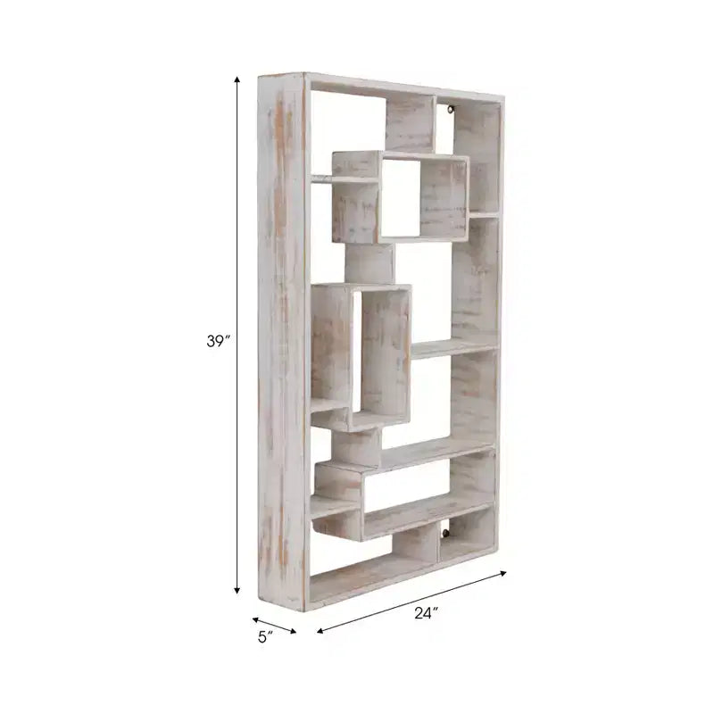 Modern Geometric Wall Shelf - Multi-Tier Decorative Wood Storage Rack - Casual Home Style for Living Room, Bedroom, Office