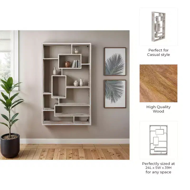 Modern Geometric Wall Shelf - Multi-Tier Decorative Wood Storage Rack - Casual Home Style for Living Room, Bedroom, Office