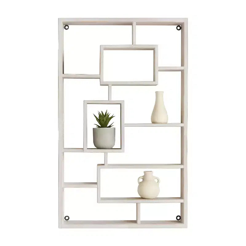 Modern Geometric Wall Shelf - Multi-Tier Decorative Wood Storage Rack - Casual Home Style for Living Room, Bedroom, Office