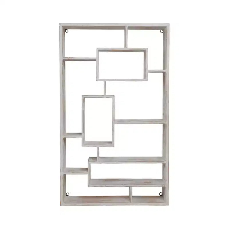 Modern Geometric Wall Shelf - Multi-Tier Decorative Wood Storage Rack - Casual Home Style for Living Room, Bedroom, Office