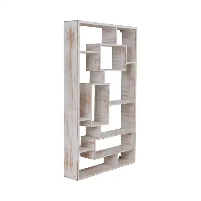 Modern Geometric Wall Shelf - Multi-Tier Decorative Wood Storage Rack - Casual Home Style for Living Room, Bedroom, Office