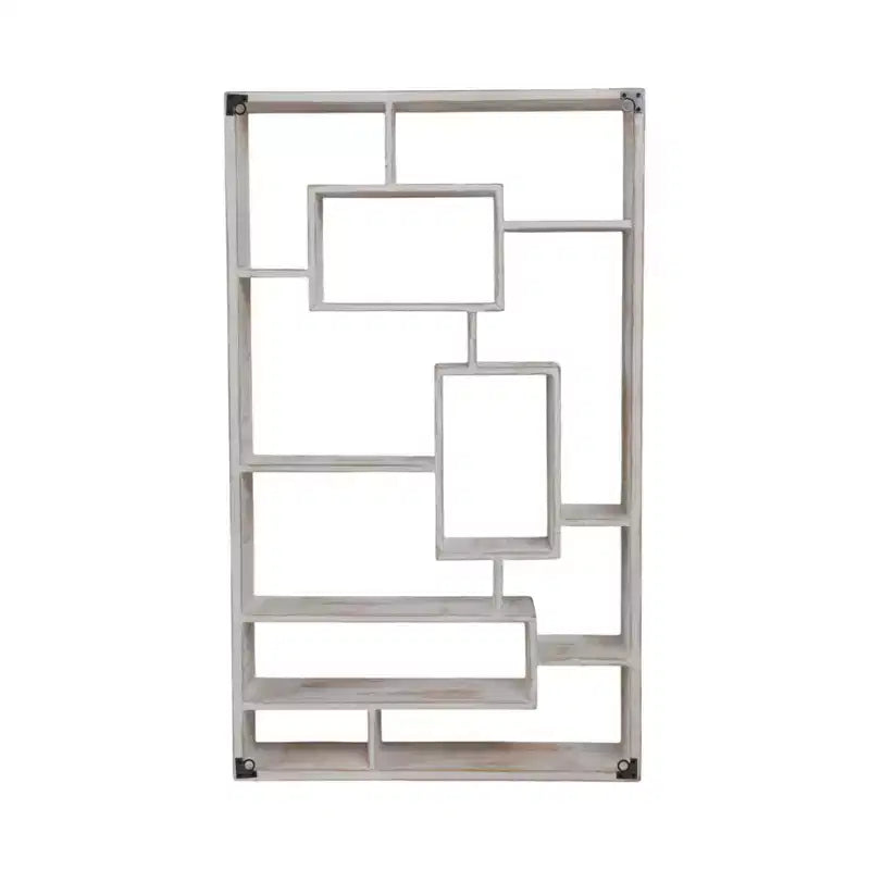 Modern Geometric Wall Shelf - Multi-Tier Decorative Wood Storage Rack - Casual Home Style for Living Room, Bedroom, Office