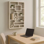 Modern Geometric Wall Shelf - Multi-Tier Decorative Wood Storage Rack - Casual Home Style for Living Room, Bedroom, Office
