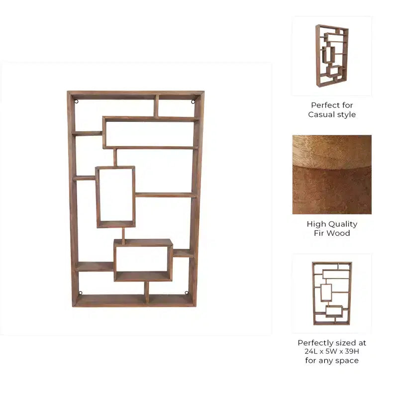 Modern Geometric Wall Shelf - Multi-Tier Decorative Wood Storage Rack - Casual Home Style for Living Room, Bedroom, Office