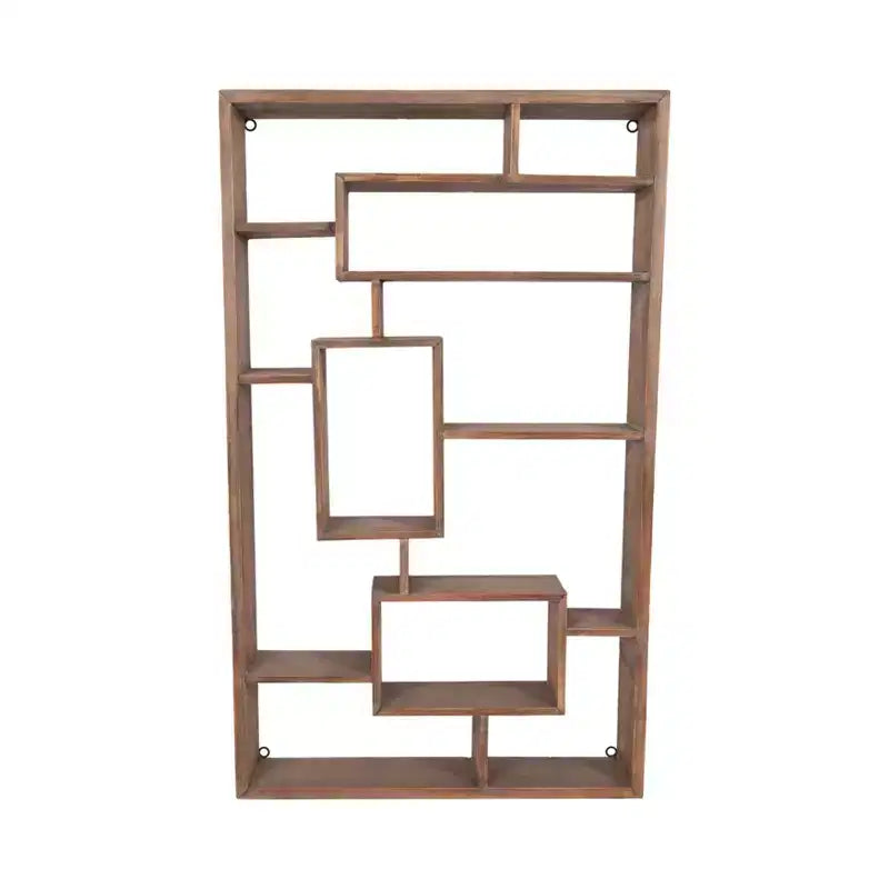 Modern Geometric Wall Shelf - Multi-Tier Decorative Wood Storage Rack - Casual Home Style for Living Room, Bedroom, Office