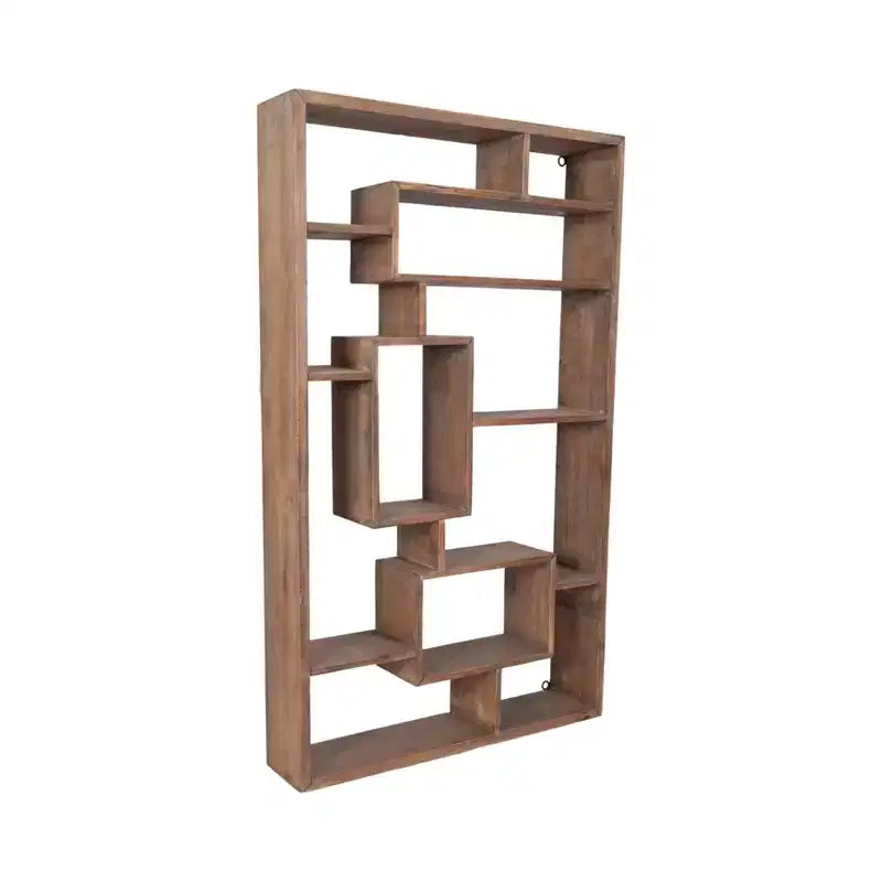 Modern Geometric Wall Shelf - Multi-Tier Decorative Wood Storage Rack - Casual Home Style for Living Room, Bedroom, Office