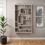 Modern Geometric Wall Shelf - Multi-Tier Decorative Wood Storage Rack - Casual Home Style for Living Room, Bedroom, Office