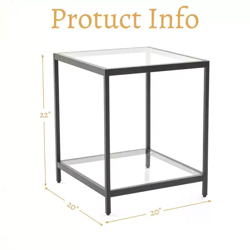 HYLEORY Table d'appoint carrée à 2 niveaux en verre trempé de 50 cm, avec cadre en métal, pour salon ou chambre à coucher
