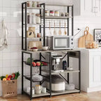 Étagère à micro-ondes à 7 niveaux avec 2 paniers métalliques et prises de courant, station de bar à café industrielle de 90 cm, grand meuble de rangement de cuisine pour boulangerie