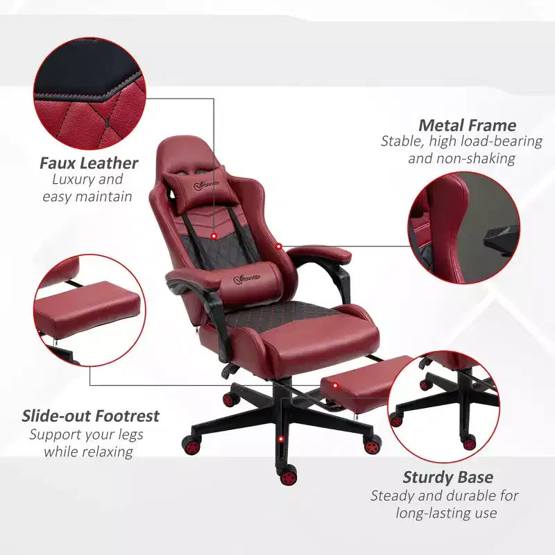 Chaise de gaming Okak High-Back avec appuie-tête, chaise d'ordinateur avec soutien lombaire et repose-pieds, chaise de bureau pour l'étude, salle de lecture