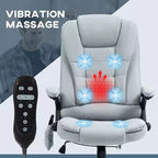Fauteuil de bureau exécutif de massage vibrant à 6 points Okak avec chaleur, fauteuil d'ordinateur inclinable avec télécommande, fauteuil confortable pour l'étude, le bureau, gris