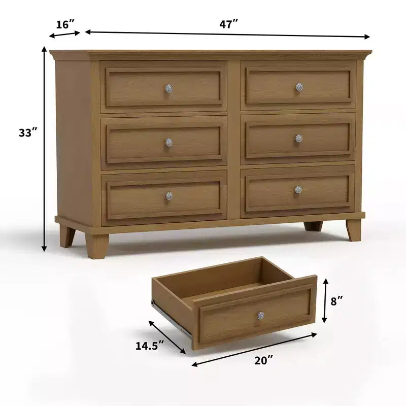 Commode marron de style ferme pour chambre à coucher avec 6 tiroirs, commode double meuble TV avec poignée vintage, commodes et chiffonniers larges en bois