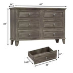 Commode marron de style ferme pour chambre à coucher avec 6 tiroirs, commode double meuble TV avec poignée vintage, commodes et chiffonniers larges en bois