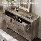Commode marron de style ferme pour chambre à coucher avec 6 tiroirs, commode double meuble TV avec poignée vintage, commodes et chiffonniers larges en bois